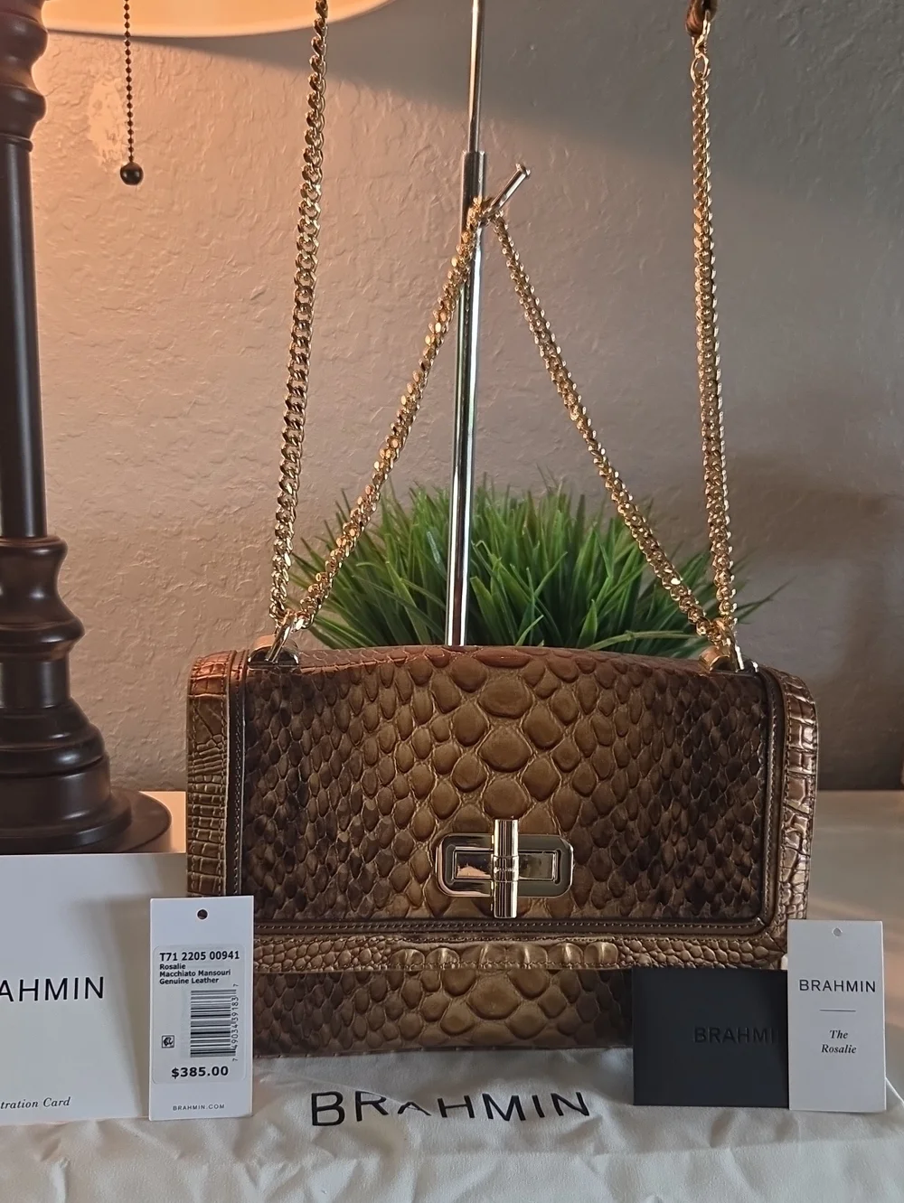 Brahmin Rosalie Shoulder Bag Macchiato Mansuri Python Snake Print NWT